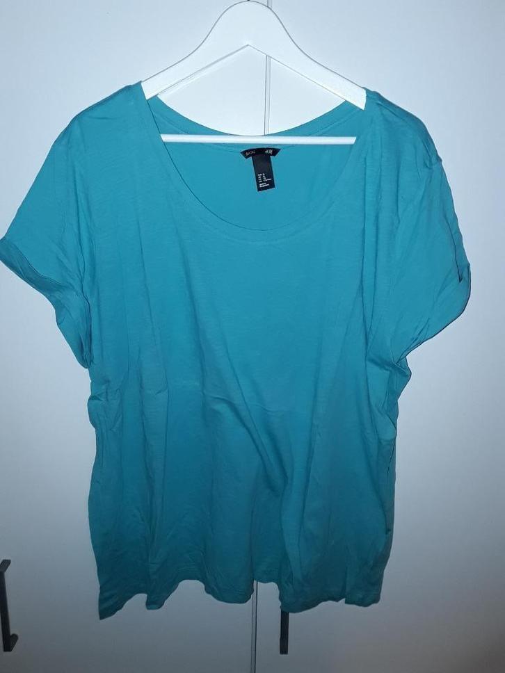 H&M Basic Turquoise T-Shirt Met Ronde Hals Maat XL, Kleding | Dames, T-shirts, Zo goed als nieuw, Maat 46/48 (XL) of groter, Blauw