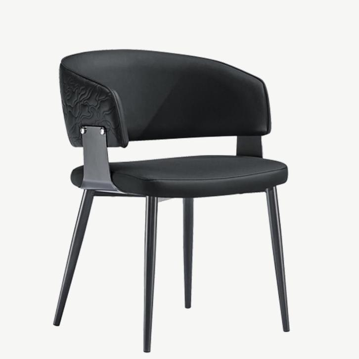 Eetkamer stoel zwart leer met zwarte poten en stikselpatroon, Huis en Inrichting, Stoelen, Nieuw, Vijf, Zes of meer stoelen, Leer