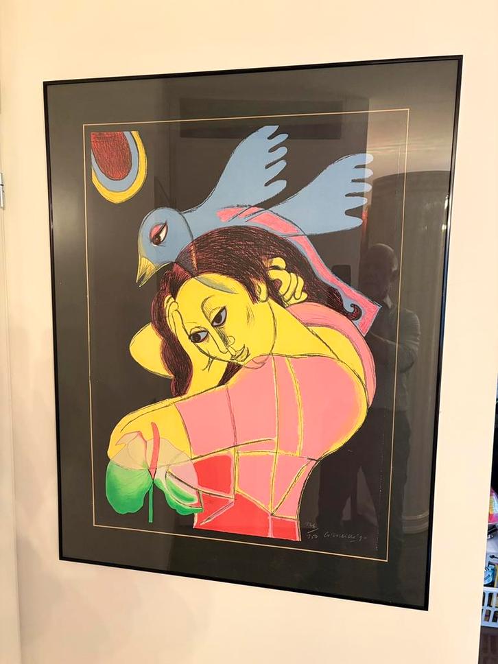 Corneille ( bekend Cobra-groep), vrouw met Vogel: 126/150 :, Antiek en Kunst, Kunst | Litho's en Zeefdrukken, Ophalen of Verzenden