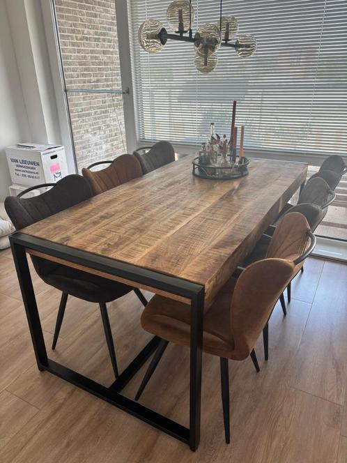 Houten eettafel 180x90 cm met zwart onderstel, Huis en Inrichting, Tafels | Eettafels, Gebruikt, 50 tot 100 cm, 150 tot 200 cm