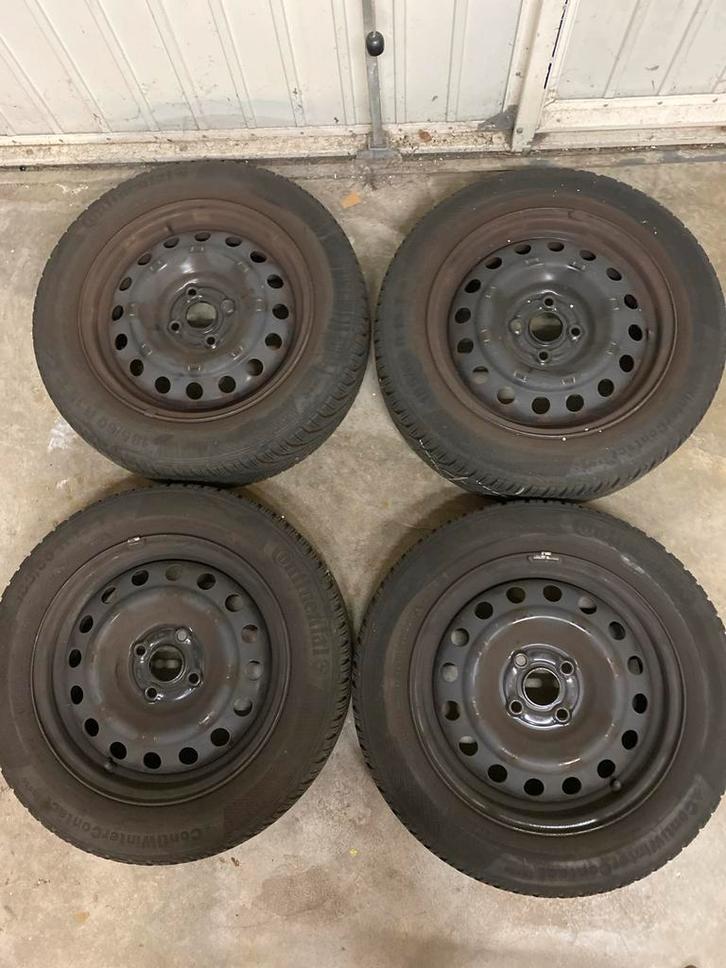 Winterbanden 185/60 R15 Continental met stalen velgen, Auto-onderdelen, Banden en Velgen, Banden en Velgen, Winterbanden, 15 inch