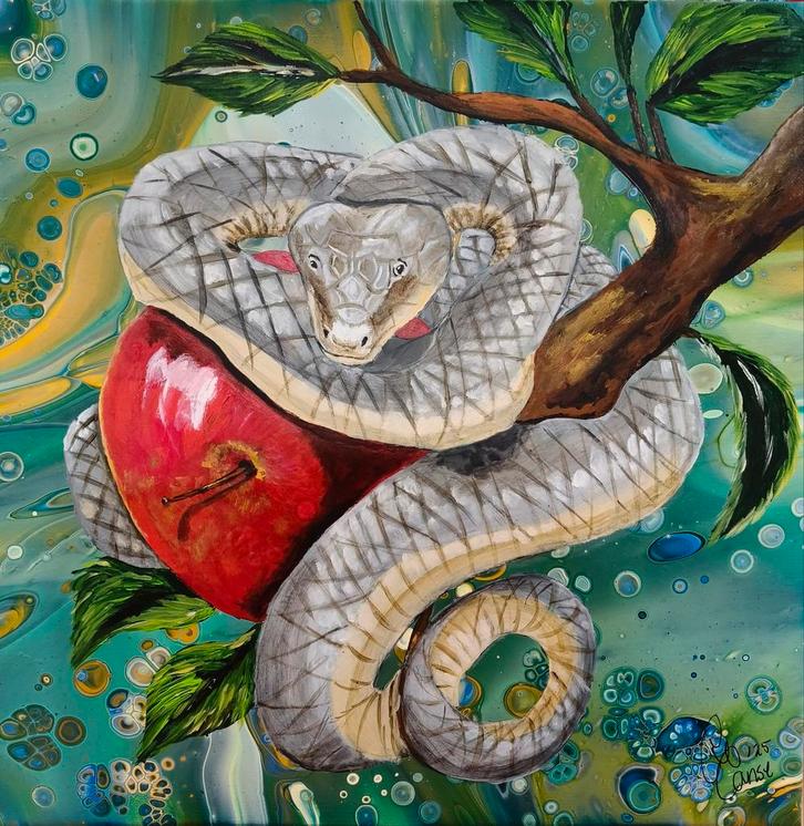 Schilderij slang, Antiek en Kunst, Kunst | Schilderijen | Modern, Ophalen of Verzenden