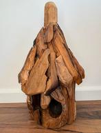 Handgemaakt teak-houten vogelhuis - ROND +/- 50cm hoog, Ophalen of Verzenden