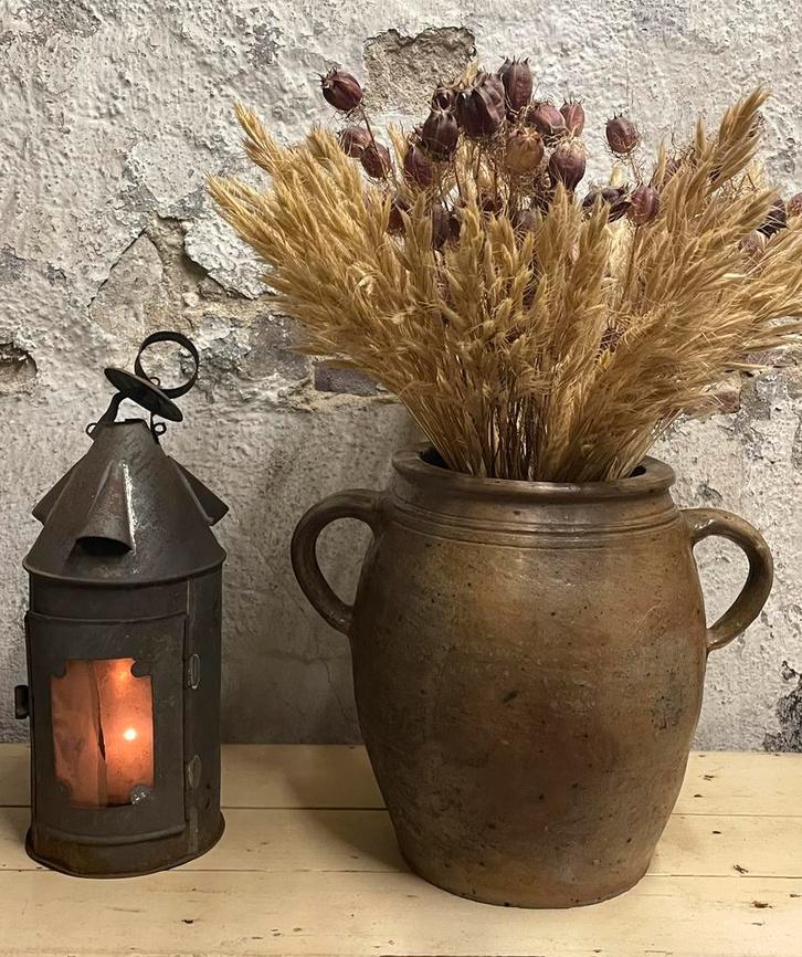 Brocante oude grespot / gres pot met oortjes, Antiek en Kunst, Curiosa en Brocante, Ophalen of Verzenden