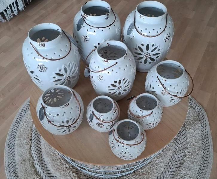 9 Riverdale flower windlichten / lantaarns, Huis en Inrichting, Woonaccessoires | Kandelaars en Kaarsen, Zo goed als nieuw, Minder dan 25 cm