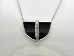 Zilveren Art Deco hanger onyx en swarovski ketting. 2025/711, Overige voorstellingen, Met edelsteen, ., Zwart