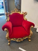 Barok fauteuil rood met goud, Ophalen, Gebruikt, Stof, 75 tot 100 cm