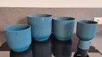 Set van 4 blauwe Elho bloempotten, Tuin en Terras, Bloempotten, Kunststof, Rond, Zo goed als nieuw, Tuin