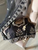Lahenga/Ghagra zwart zilver maat 40/42, Zwart, Maat 42/44 (L), Ophalen of Verzenden, Zo goed als nieuw