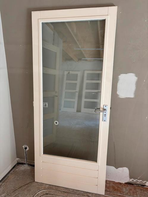Stevige hardhouten deur met glas, Doe-het-zelf en Verbouw, Deuren en Horren, Gebruikt, Binnendeur, 200 tot 215 cm, 80 tot 100 cm