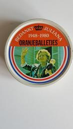 oud blikje bedankt Juliana 1948-1980 oranjeballetjes,Zaandam, Ophalen of Verzenden, Gebruikt