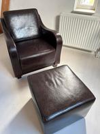 Musa Italiaanse fauteuil bruin lederen stoel incl. poef, Gebruikt, Leer, 75 tot 100 cm, 50 tot 75 cm