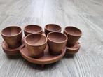 6 Houten eierdopjes met onderzetter., Antiek en Kunst, Ophalen of Verzenden