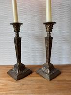 2 Antieke Kandelaren in Legering, Kaarsenhouders, Religie, Ophalen of Verzenden, Overige materialen