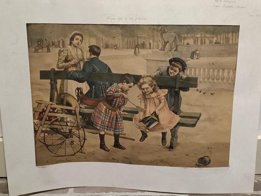 Vintage grafische kunst. Antieke Franse schoolplaat. Ets., Antiek en Kunst, Kunst | Etsen en Gravures, Ophalen