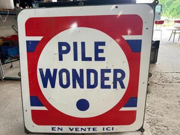 Oud origineel Pile Wonder emaille reclamebord 100x100 cm beschikbaar voor biedingen