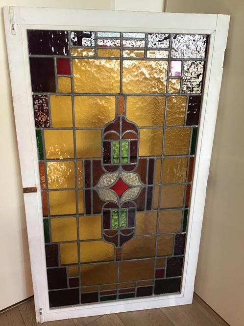 1 UNIEKE antieke glas in lood paneel, Antiek en Kunst, Curiosa en Brocante, Ophalen