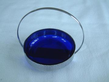Gave vintage bonbonniere met blauw glas binnenschaal beschikbaar voor biedingen