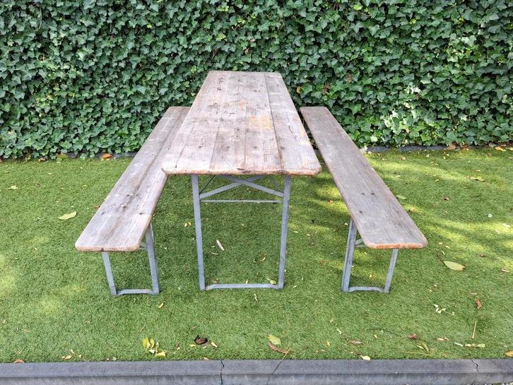 ✅️✅️✅️ Vintage Biertafels sets, Tuin en Terras, Picknicktafels, Gebruikt, Rechthoekig, Hout, Inklapbaar, Ophalen