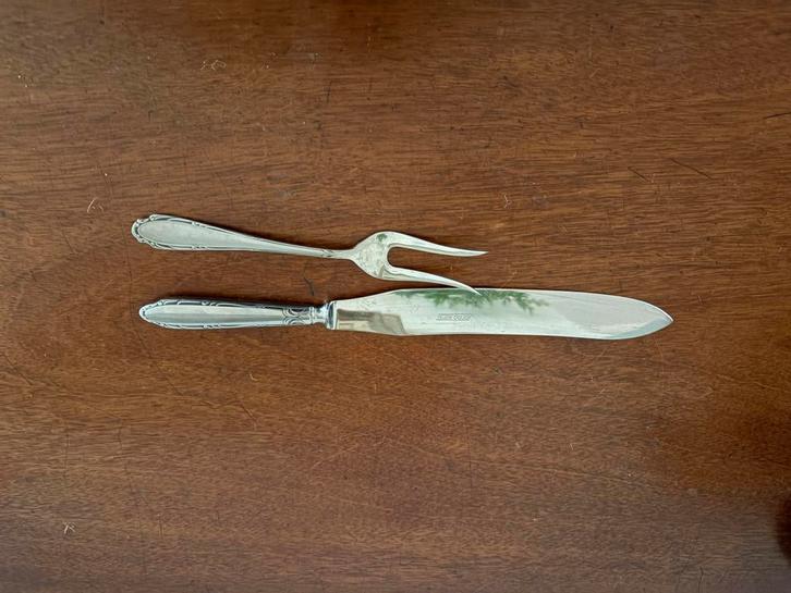 Gero 517 vlees snijset zilmeta monoblock, Huis en Inrichting, Keuken | Bestek, Gebruikt, Los bestek, Overige materialen, Vaatwasserbestendig