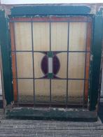 Oud glas in lood raam 63 x 70 cm, Gebruikt, Ophalen of Verzenden