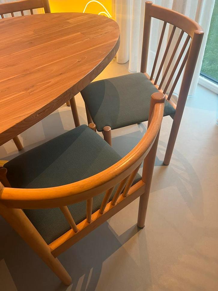3 Vintage Deense stoelen uit 1992, Huis en Inrichting, Stoelen, Gebruikt, Vier, Hout, Bruin, Ophalen
