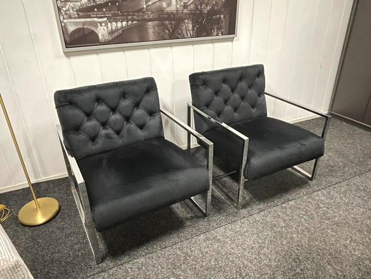 Fauteuil 2 x, Huis en Inrichting, Stoelen, Gebruikt, Twee, Metaal, Stof, Zwart, Ophalen