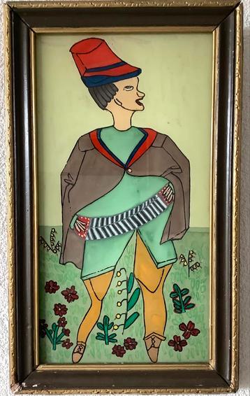 ANTIEK HONGAARS SCHILDERIJ ACHTER GLAS - ACCORDEON beschikbaar voor biedingen