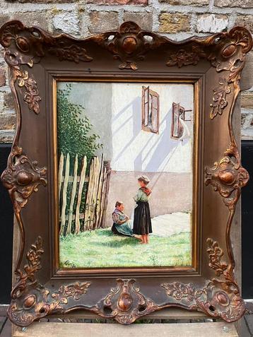 Klassiek Schilderij: Meisjes in Tuin , Ingelijst beschikbaar voor biedingen