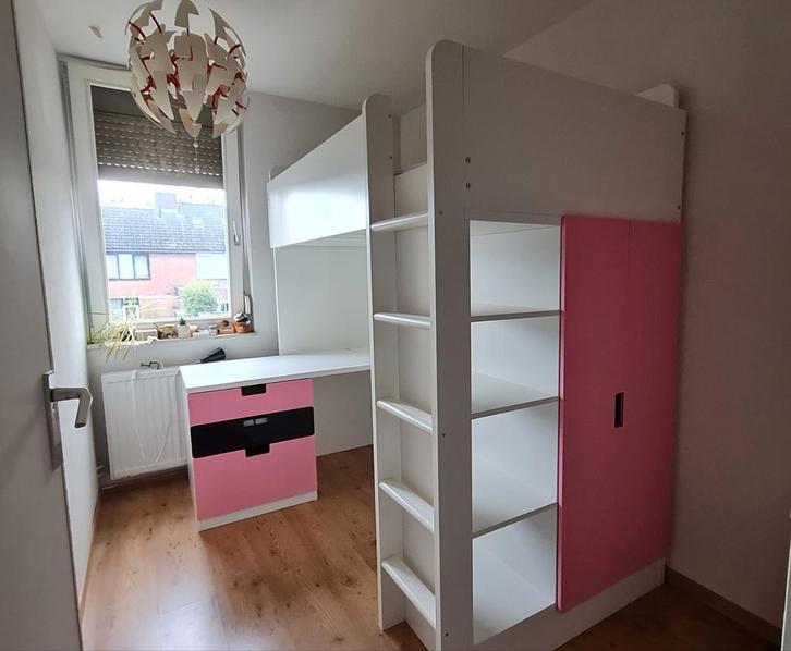 Ikea Stuva hoogslaper (= Smastad) wit/roze, ruimtebesparend, Kinderen en Baby's, Kinderkamer | Stapelbedden en Hoogslapers, Zo goed als nieuw