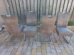 4 gave Eetkamerstoelen grijs / bruin microleder, Ophalen, Zo goed als nieuw, Bruin