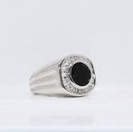 Zilveren heren 925 Ring zwarte onyx - witte topaas - 20.5mm, Nieuw, 20 of groter, Met edelsteen, Heer