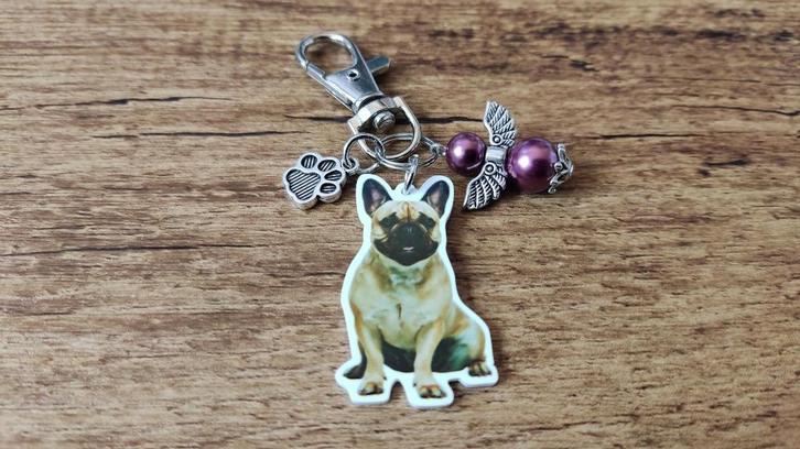 Tashanger Sleutelhanger Franse bulldog met beschermengeltje, Hobby en Vrije tijd, Overige Hobby en Vrije tijd, Nieuw, Verzenden