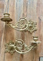 Antieke messing pianokandelaars wandkandelaars beweegbaar, Antiek en Kunst, Ophalen of Verzenden, Koper of Brons