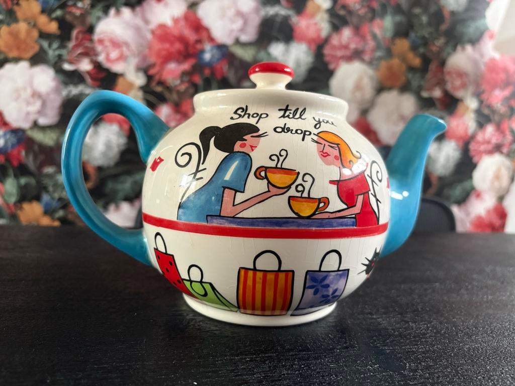 Theepot met grappige print, Ophalen, Gebruikt
