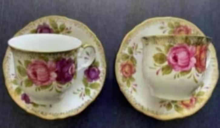 2x kop en schotel bloemen verguld; Winterling Kirchenlamitz, Verzamelen, Porselein, Kristal en Bestek, Zo goed als nieuw, Kop en/of schotel