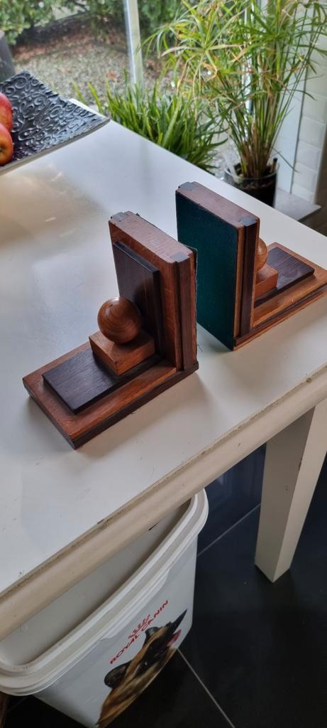 Vintage Houten Boekensteunen met Bol, Huis en Inrichting, Woonaccessoires | Overige, Gebruikt, Ophalen