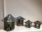 4 glas in lood lampjes, Amsterdamse School., Antiek en Kunst, Ophalen