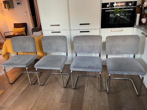 Set van 4 Zuiver Ridge Rib eetkamerstoelen (grijs ribstof) –, Huis en Inrichting, Stoelen, Zo goed als nieuw, Vier, Metaal, Stof