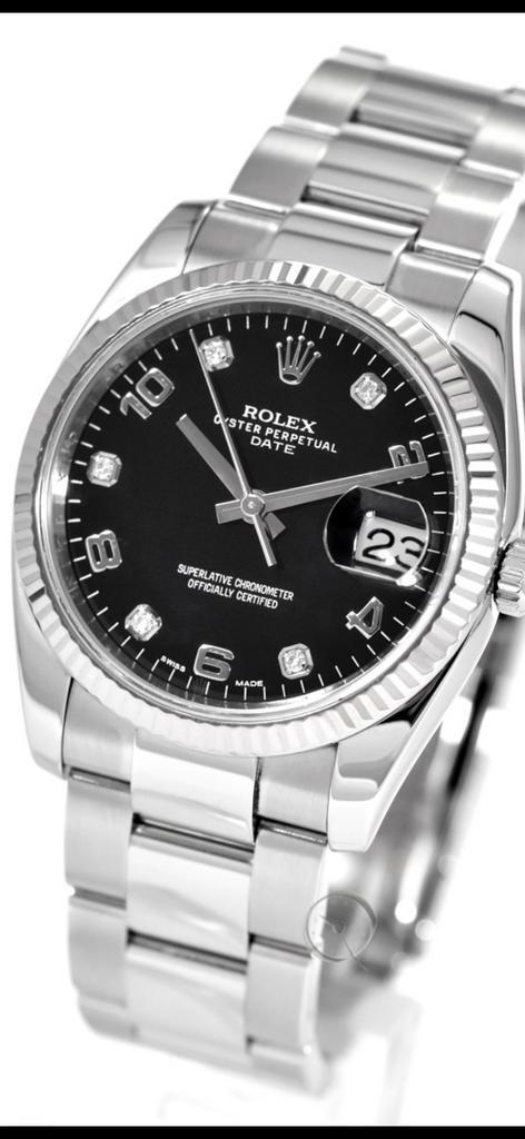 Rolex Date 115234 Black diamond dail 2016, Sieraden, Tassen en Uiterlijk, Horloges | Heren, Zo goed als nieuw, Polshorloge, Rolex