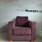 Fauteuil, stoel, fauteuils kleur donker paars aubergine stof, Huis en Inrichting, Gebruikt, Minder dan 75 cm, Ophalen of Verzenden