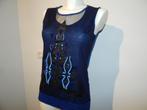 Save the Queen top blauw leder look sier werk M, Maat 38/40 (M), Save the queen, Zo goed als nieuw, Zonder mouw