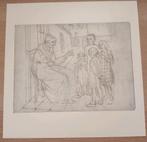 Oude vrouw met kinderen prent, Antiek en Kunst, Verzenden