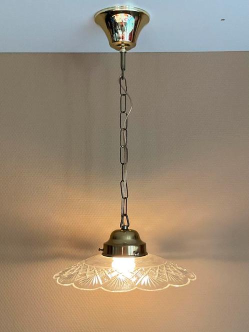 Plafond- hanglamp van geslepen helder glas, Huis en Inrichting, Lampen | Hanglampen, Gebruikt, Minder dan 50 cm, Glas, Ophalen of Verzenden