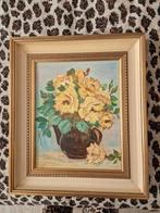 Bloemen Olieverfschilderij op linnen met goud beige lijst, Ophalen of Verzenden