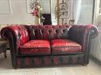 Chesterfield donker rood / bordeaux leer vintage, 150 tot 200 cm, Gebruikt, Leer, Vintage