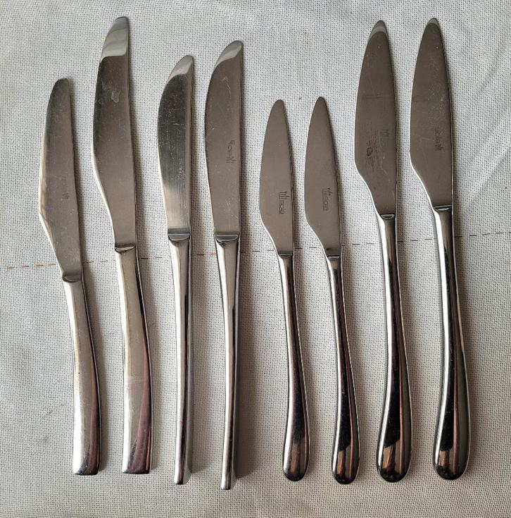 8 Messen Sola bestekje – 3 modellen, Huis en Inrichting, Keuken | Bestek, Zo goed als nieuw, Los bestek, Rvs of Chroom, Vaatwasserbestendig