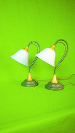 Pair of Vintage Tulip-Style Table Lamps | Frosted Glass, Verzenden, Glas, Zo goed als nieuw, Vintage, Nature, Fairycore, Cottagecore, Art