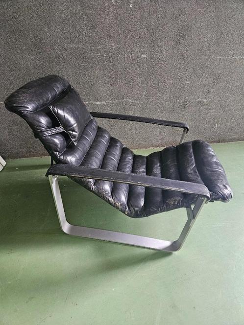 Mid Century lounge chair Pulkka voor ASKO Export, Huis en Inrichting, Fauteuils, Gebruikt, Leer, Metaal, 75 tot 100 cm, 100 tot 125 cm