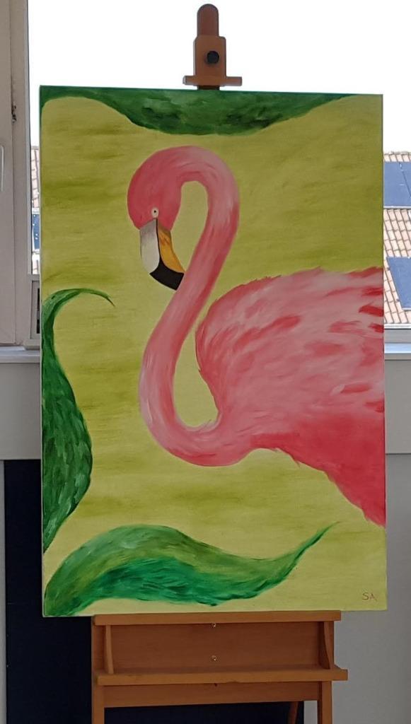 Groot Schilderij - Flamingo - eigen werk, Antiek en Kunst, Kunst | Schilderijen | Modern, Ophalen
